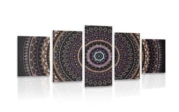 5-częściowy obraz Mandala z wzorem słońca w odcieniach fioletu - 100x50