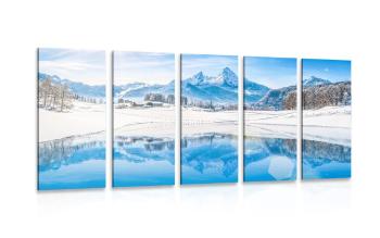 5-częściowy obraz śnieżny krajobraz w Alpach - 100x50