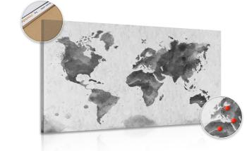 Obraz mapa świata w stylu retro w wersji czarno-białej na korku - 90x60