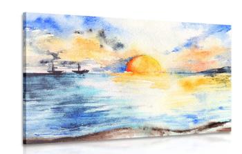 Obraz promienny zachód słońca nad morzem - 120x80
