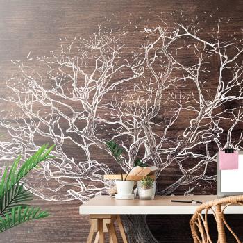 Samoprzylepna tapeta korona drzewa na drewnianym tle - 300x200