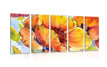 5-częściowy obraz bukiet kwiatów maku - 200x100