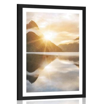 Plakat z passe-partout piękny wschód słońca w Nowej Zelandii - 40x60 white