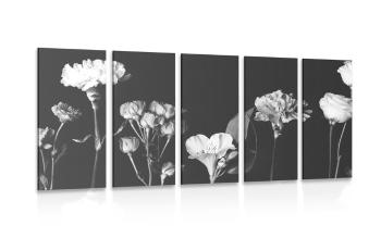 5-częściowy obraz eleganckie czarno-białe kwiaty - 200x100