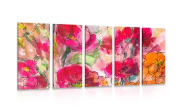 5-częściowy obraz malowane kwiatowe zacisze - 100x50