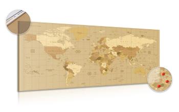 Obraz na korku mapa świata w kolorze beżowym - 100x50  metallic
