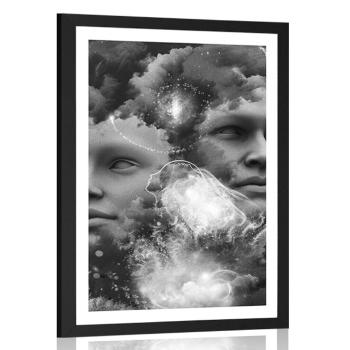 Plakat z passe-partout wirtualny umysł w czerni i bieli - 30x45 silver
