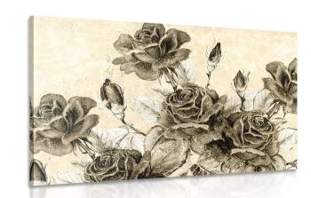 Obraz bukiet róż w stylu vintage w sepii - 120x80