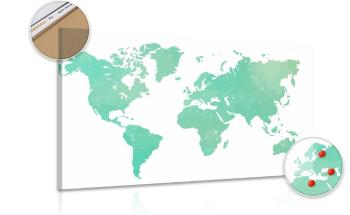 Obraz mapa świata w kolorze zielonym na korku - 90x60  arrow