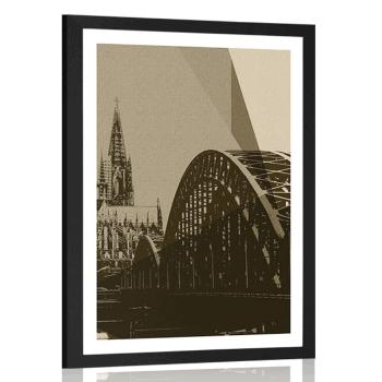 Plakat z passe-partout ilustracja miasta Kolonii w sepiowym kolorze - 20x30 black