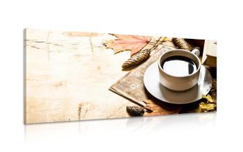 Obraz filiżanka kawy w jesiennym akcencie - 100x50