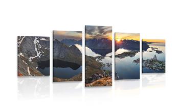 5-częściowy obraz urzekająca panorama gór z zachodem słońca - 200x100