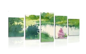 5-częściowy obraz akwarelowa zielona oaza - 100x50