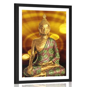Plakat z passe-partout Posąg Buddy z abstrakcyjnym tłem - 40x60 silver