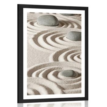 Plakat z passe-partout Kamienie Zen w piaszczystych kręgach - 40x60 black