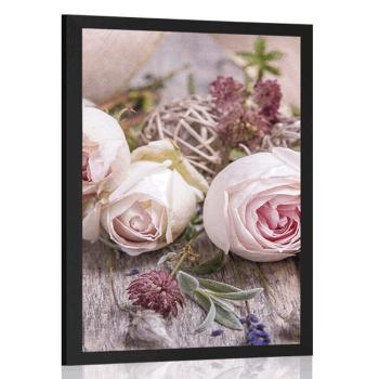Plakat świąteczna kompozycja kwiatowa róż - 60x90 white