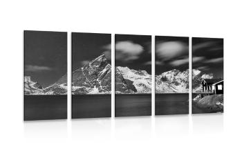 5-częściowy obraz nocny krajobraz w Norwegii w wersji czarno-białej - 200x100