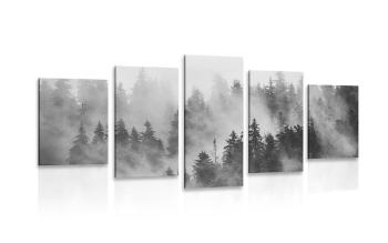 5-częściowy obraz góry we mgle w wersji czarno-białej - 200x100