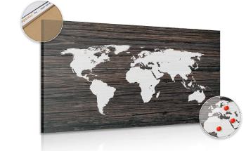 Obraz na korku mapa świata na drewnie - 120x80  arrow