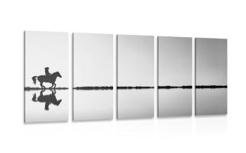 5-częściowy obraz jeździec na koniu w wersji czarno-białej - 200x100