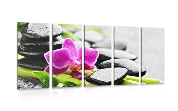 5-częściowy obraz zacisze wellness z filetową orchideą - 100x50