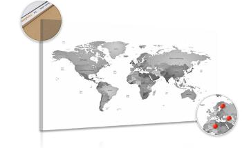 Obraz na korku mapa świata w wersji czarno-białej - 90x60  smiley