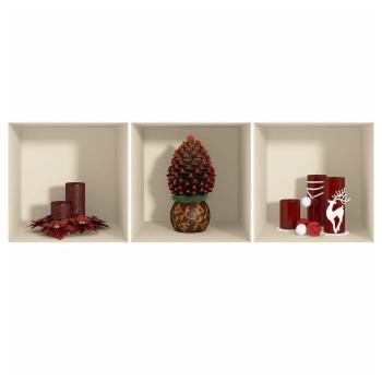 Zestaw 3 naklejek świątecznych 3D Ambiance Red Candles and Christmas Tree
