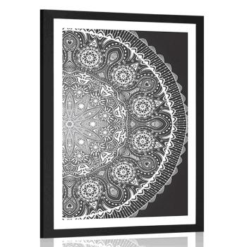 Plakat z passe-partout ozdobna mandala z koronką w czarno-białym kolorze - 60x90 white