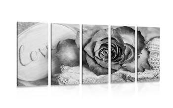 5-częściowy obraz róża Love w czarnobiałym kolorze
