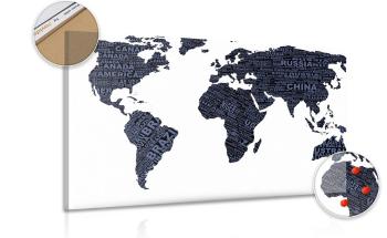 Obraz mapa świata na korku - 90x60  wooden