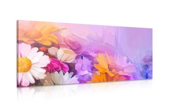 Obraz olejny przedstawiający kwiaty w żywych kolorach - 120x40