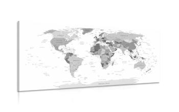Obraz czarno-biała mapa z nazwami - 100x50
