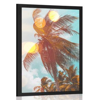 Plakat promienie słońca między palmami