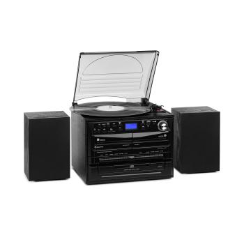 Auna 388-DAB+, wieża stereo, gramofon, odtwarzacz CD, magnetofon kasetowy, Bluetooth, FM/DAB+, USB, SD, 20 W maks., kolor czarny