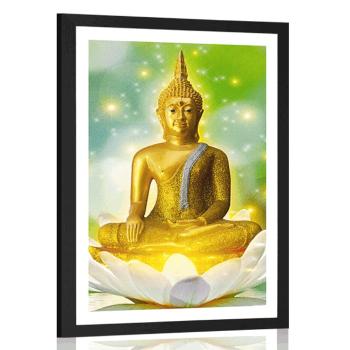 Plakat z passe-partout złoty Budda na kwiecie lotosu - 60x90 silver
