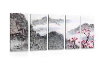 5-częściowy obraz chiński krajobraz we mgle - 100x50
