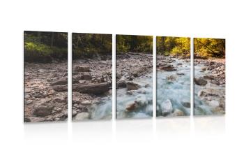 5-częściowy obraz strumień w malowniczym górskim krajobrazie - 100x50