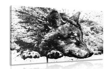 Obraz wilk w akwareli w wersji czarno-białej - 90x60