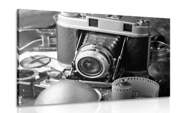 Obraz stary aparat fotograficzny w wersji czarno-białej - 90x60
