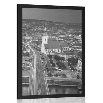 Plakat widok na Bratysławę nocą w czerni i bieli - 60x90 silver