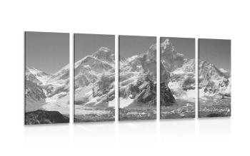 5-częściowy obraz piękny szczyt górski w wersji czarno-białej - 100x50