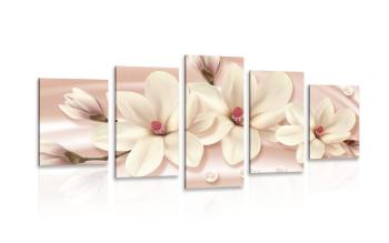 5-częściowy obraz luksusowa magnolia z perłami - 100x50