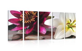 5-częściowy obraz kwiaty w misce z kamieniami Zen - 100x50