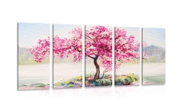 5-częściowy obraz orientalna czereśnia w różowym kolorze - 100x50