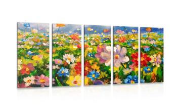 5-częściowy obraz malarstwo olejne kwiaty polne - 100x50