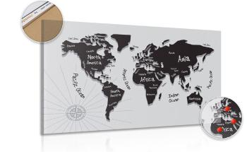 Obraz na korku unikalna czarno-biała mapa - 90x60  wooden