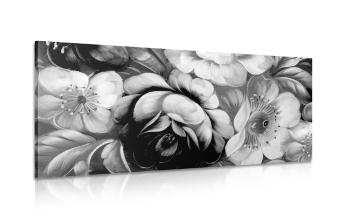 Obraz świat kwiatów w wersji czarno-białej - 100x50