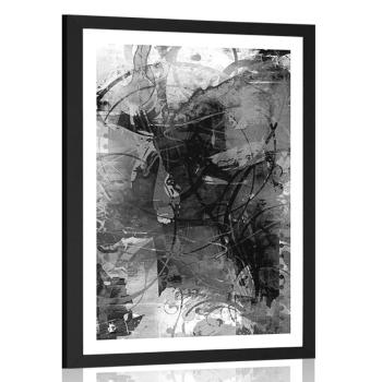 Plakat z passe-partout nowoczesne malarstwo medialne w czerni i bieli - 60x90 white