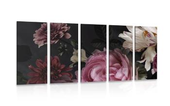 5-częściowy obraz bukiet kwiatów w zbliżeniu - 200x100