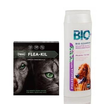 PESS Flea-Kil Obroża owadobójcza dla małych psów i kotów 35 cm + Bio Szampon ułatwiający rozczesywanie z proteinami jedwabiu 200 ml